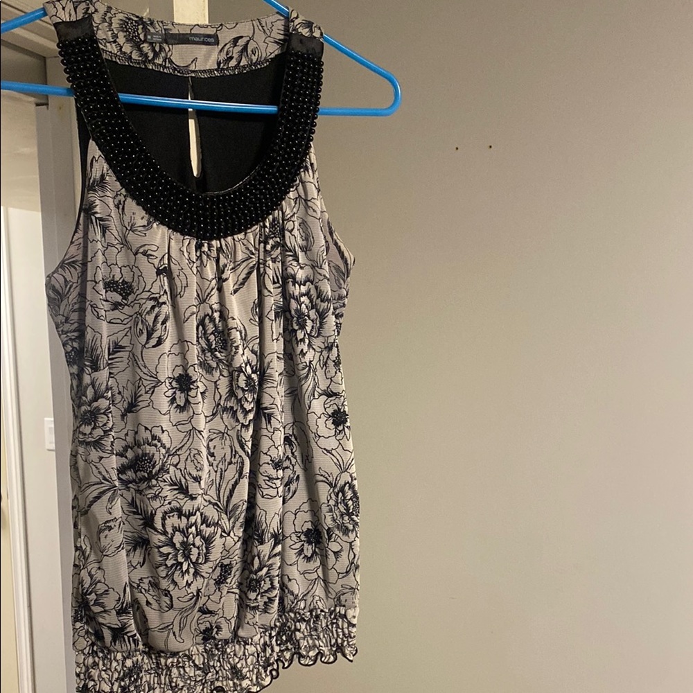 Maurices Black and White Pleated Tank Top